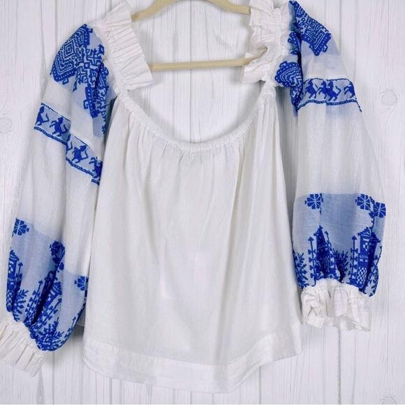 NWT Lace Top & Short Set Embroidered 100% Cotton White Blue Size S - Picture 4 of 9